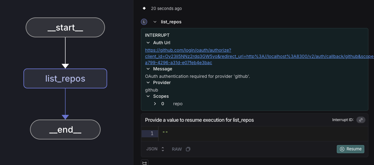 显示 OAuth URL 的 Studio 中断