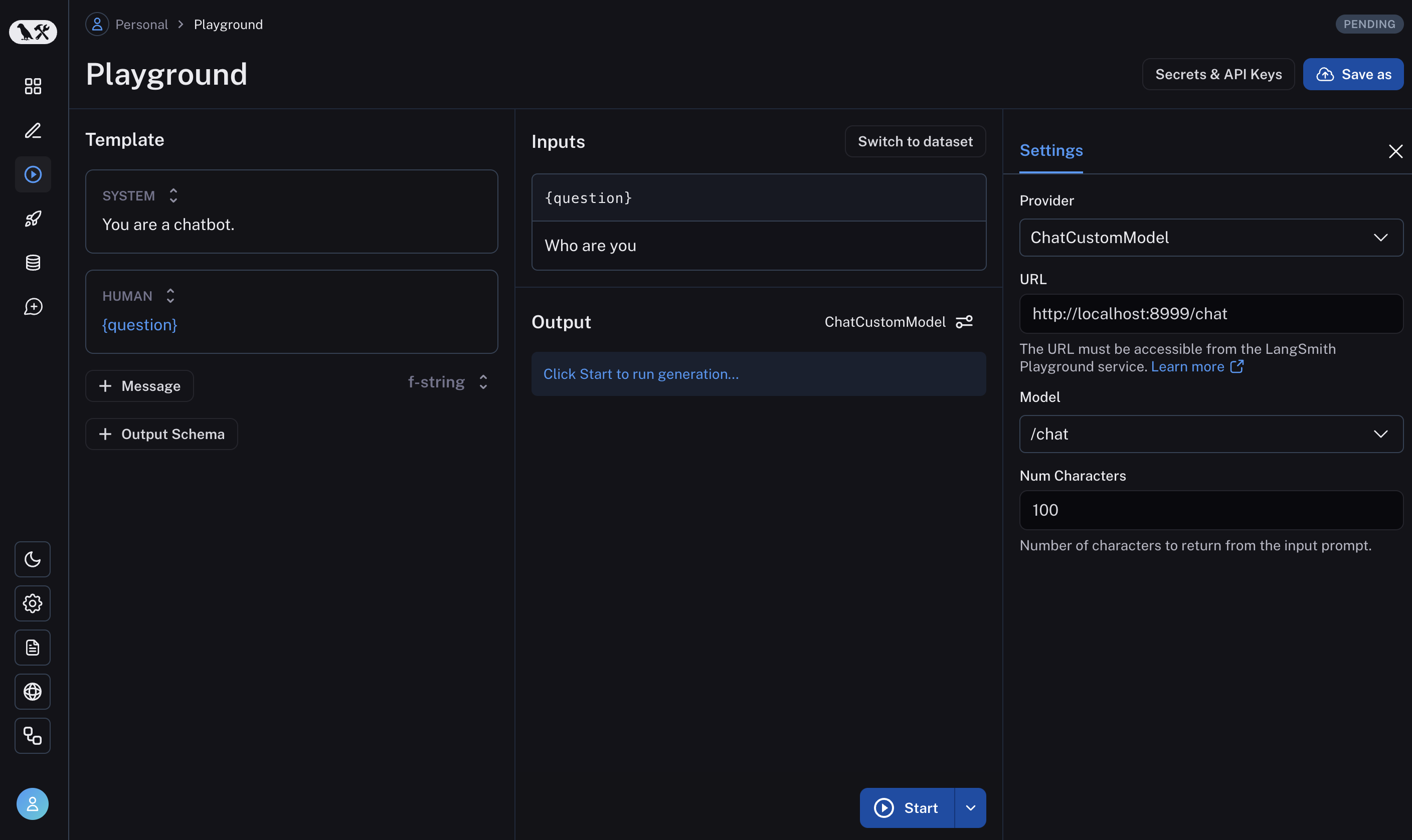 游乐场中的 ChatCustomModel
